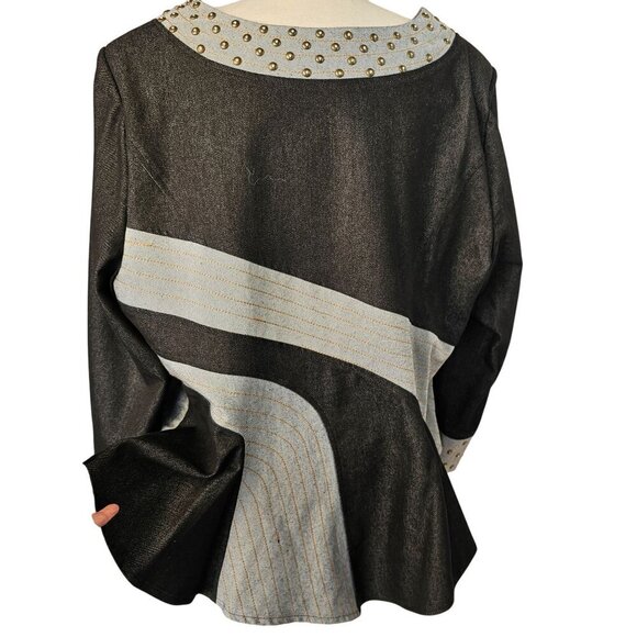 Devine Sport NY Asymmetric Denim Tunic Top Sz 22W Flare Hem Long Slv Boat Neck - Picture 2 of 15